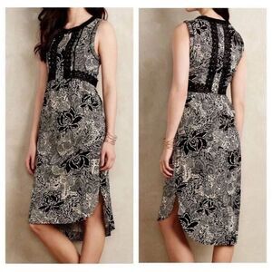 HOLDING HORSES ANTHROPOLOGIE Women's Black/Ecru Suraja Midi Dress Size 4